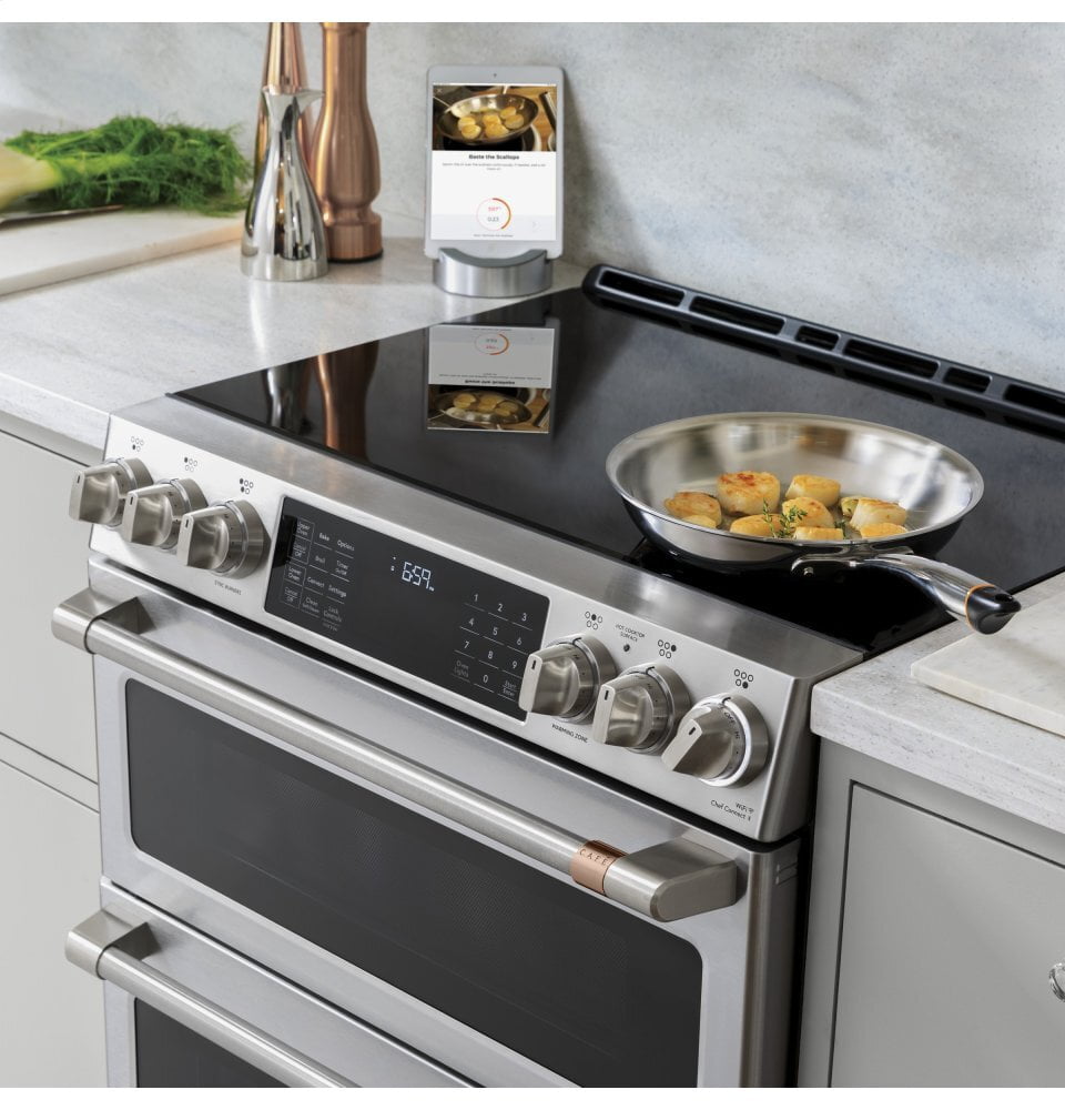 Cafe CHS900P2MS1 Café 30" Smart Slide-In, Front-Control, Induction And Convection Range With Warming Drawer
