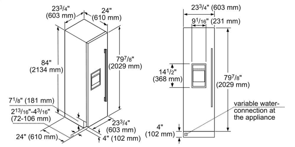 Thermador T24ID900LP 24-Inch Built-In Panel Ready Freezer Column With Ice & Water Dispenser, Left Side Door Swing.