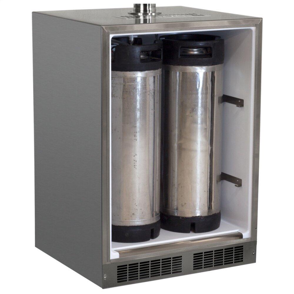 Marvel MO24BTSMRS Outdoor 24" Twin Tap Mobile Beer Dispenser With Stainless Steel Door - Solid Stainless Steel Door With Lock - Right Hinge