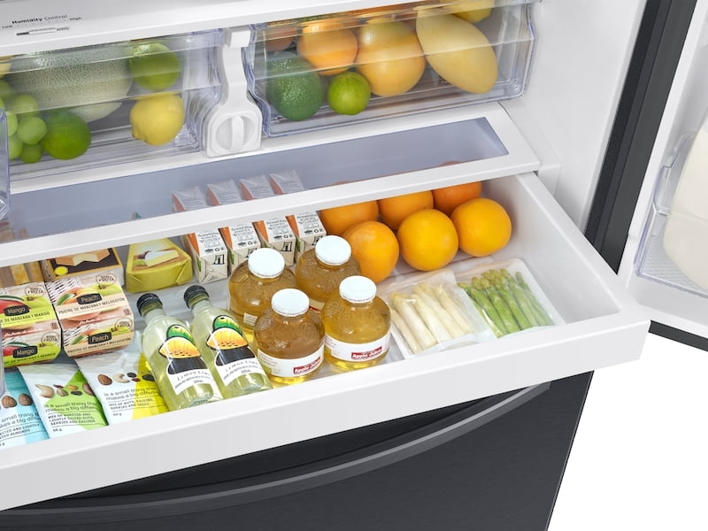 Samsung RF27T5501SG 26.5 Cu. Ft. Large Capacity 3-Door French Door Refrigerator With Family Hub™ And External Water & Ice Dispenser In Black Stainless Steel