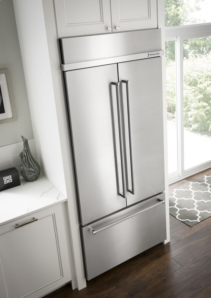 Kitchenaid KBFN506ESS 20.8 Cu. Ft. 36" Width Built In Stainless Steel French Door Refrigerator With Platinum Interior Design