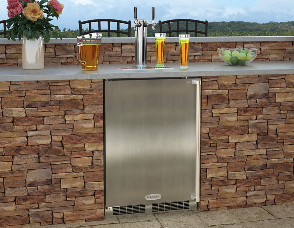 Marvel MO24BSS2LS Outdoor 24" Single Tap Built In Beer Dispenser With Stainless Steel Door - Solid Stainless Steel Door With Lock - Left Hinge