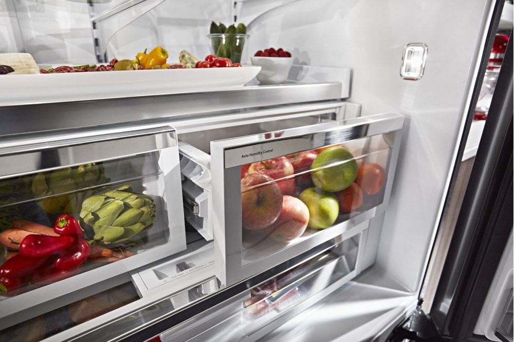 Kitchenaid KRFF507HBS 26.8 Cu. Ft. 36-Inch Width Standard Depth French Door Refrigerator With Exterior Ice And Water And Printshield™ Finish - Black Stainless Steel With Printshield™ Finish