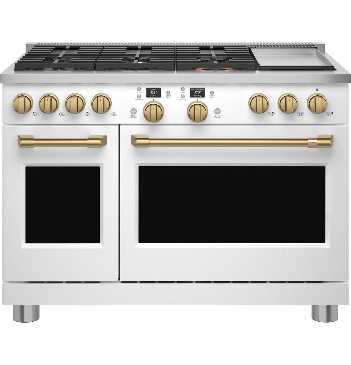Cafe CXPR8HKPTCG Café™ 48" Brushed Brass Handle & Knob Set For Pro Range And Rangetop