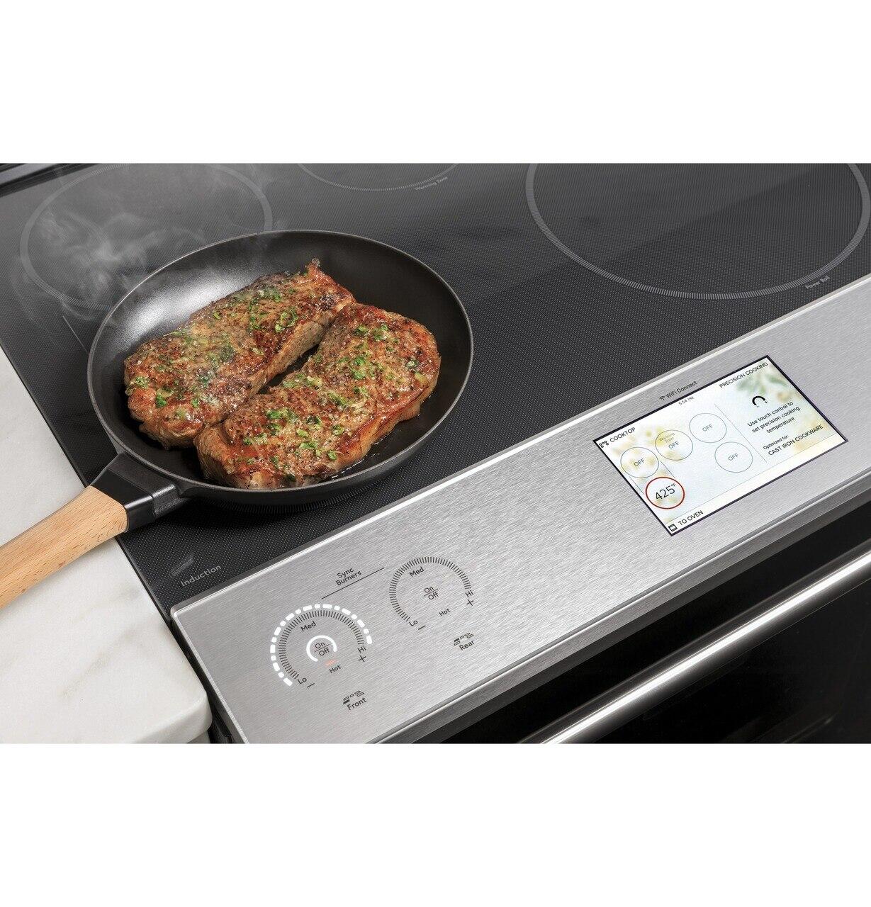 Cafe CHS90XM2NS5 Café 30" Smart Slide-In, Front-Control, Induction And Convection Range With In-Oven Camera In Platinum Glass