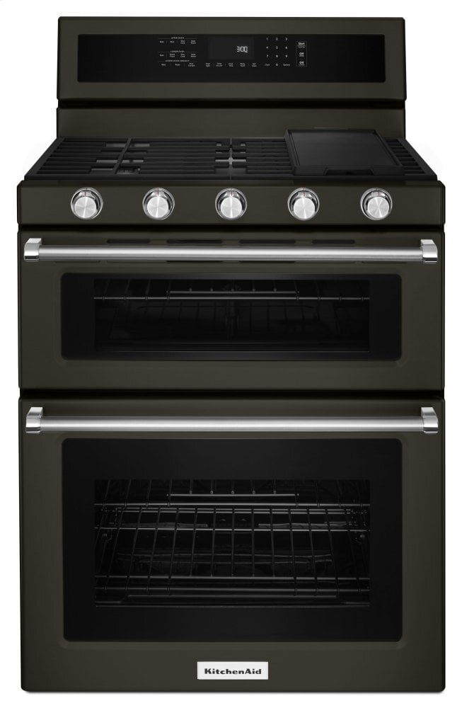 Kitchenaid KFGD500EBS 30-Inch 5 Burner Gas Double Oven Convection Range - Black Stainless Steel With Printshield™ Finish