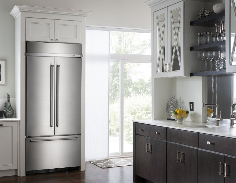 Kitchenaid KBFN506ESS 20.8 Cu. Ft. 36" Width Built In Stainless Steel French Door Refrigerator With Platinum Interior Design
