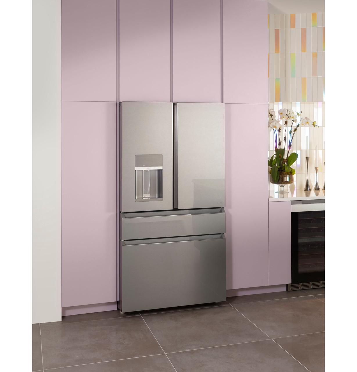 Cafe CXE22DM5PS5 Café™ Energy Star® 22.3 Cu. Ft. Smart Counter-Depth 4-Door French-Door Refrigerator In Platinum Glass