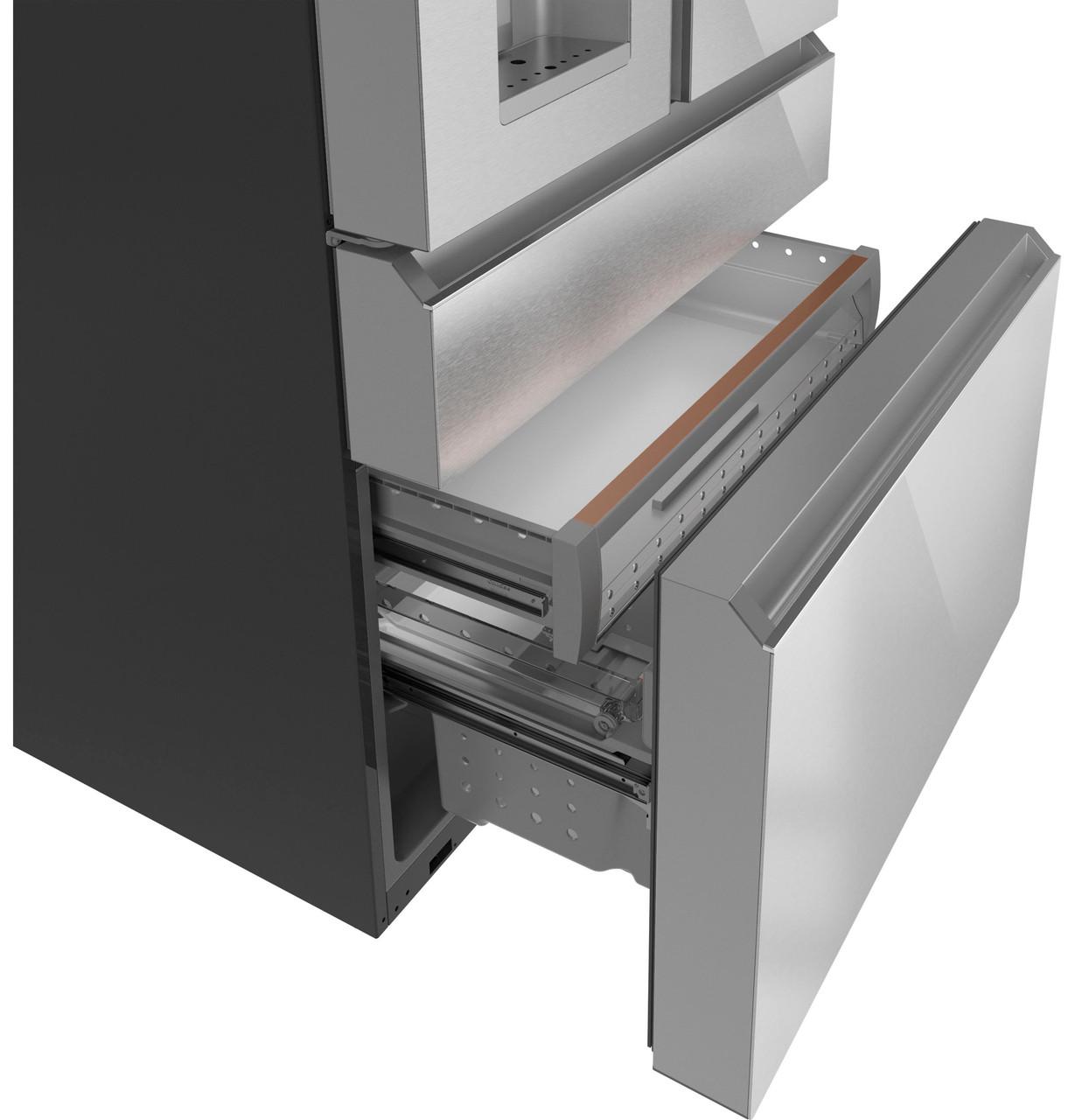 Cafe CXE22DM5PS5 Café™ Energy Star® 22.3 Cu. Ft. Smart Counter-Depth 4-Door French-Door Refrigerator In Platinum Glass