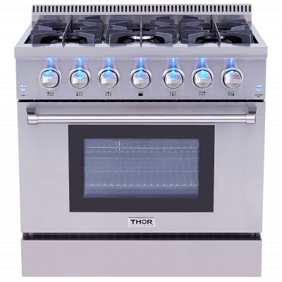 Thor Kitchen HRD3606U 36 Inch Professional Dual Fuel Range In Stainless Steel