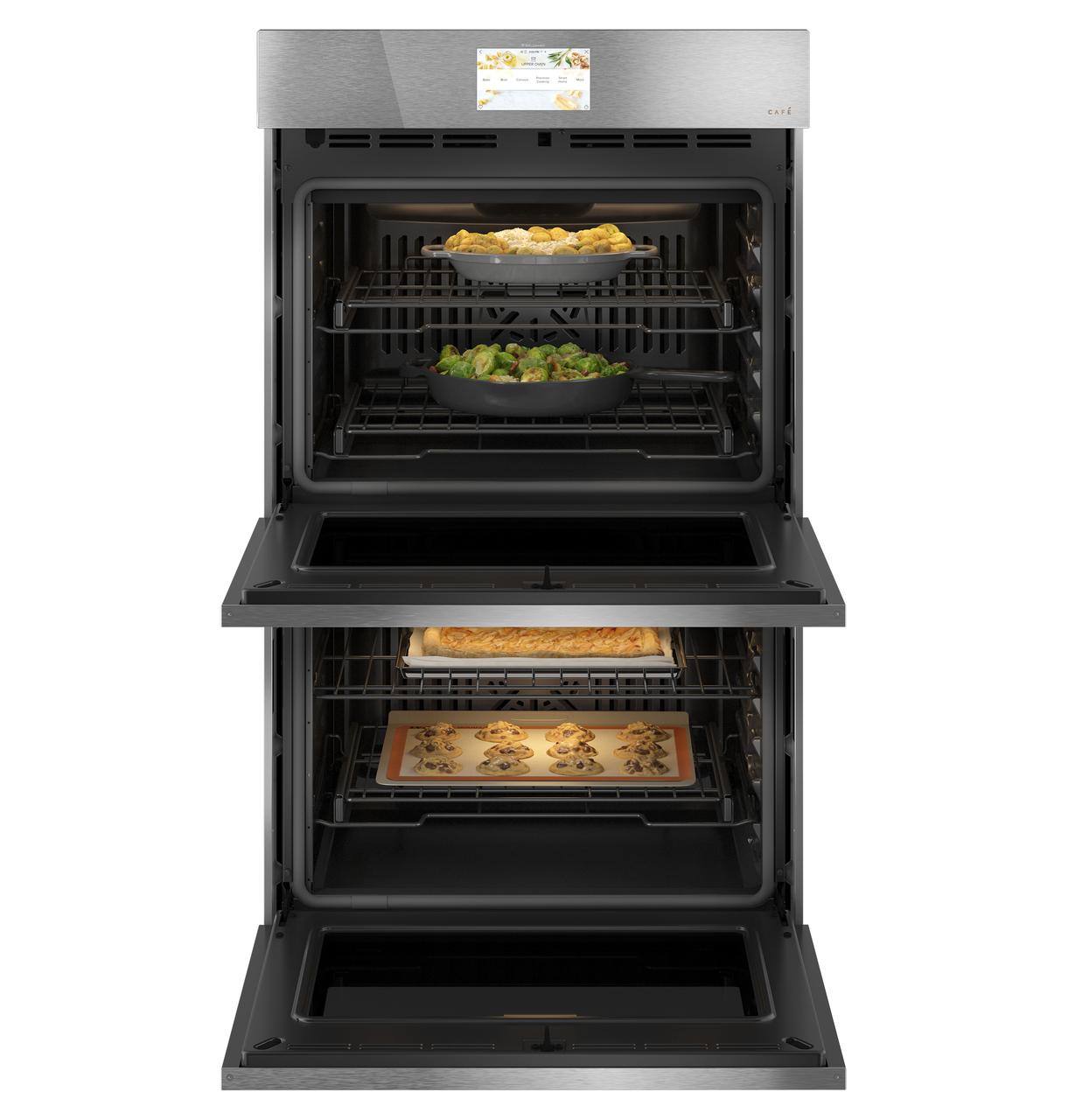 Cafe CTD90DM2NS5 Café™ Minimal Series 30" Smart Built-In Convection Double Wall Oven In Platinum Glass
