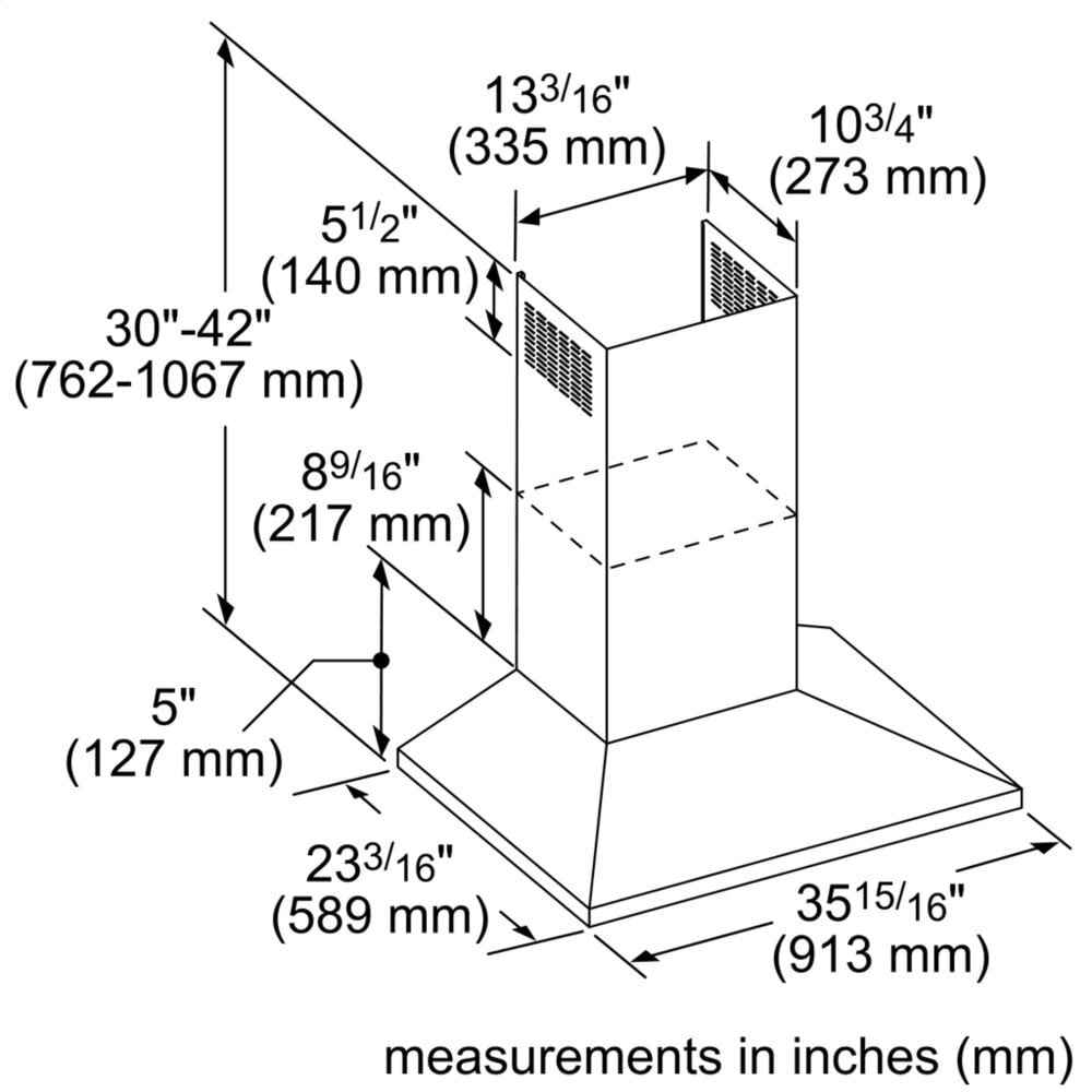 Thermador HMCB36WS 36-Inch Masterpiece® Pyramid Chimney Wall Hood With 600 Cfm