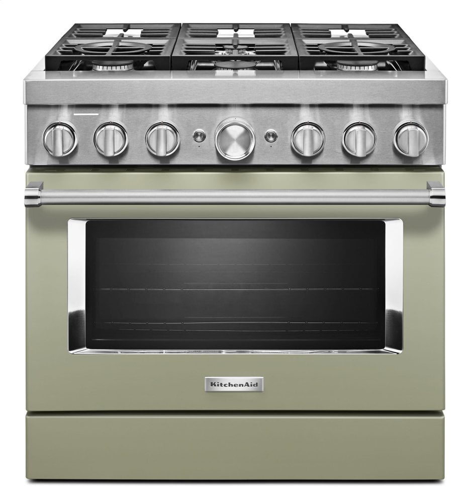 Kitchenaid KFDC506JAV Kitchenaid® 36'' Smart Commercial-Style Dual Fuel Range With 6 Burners - Avocado Cream