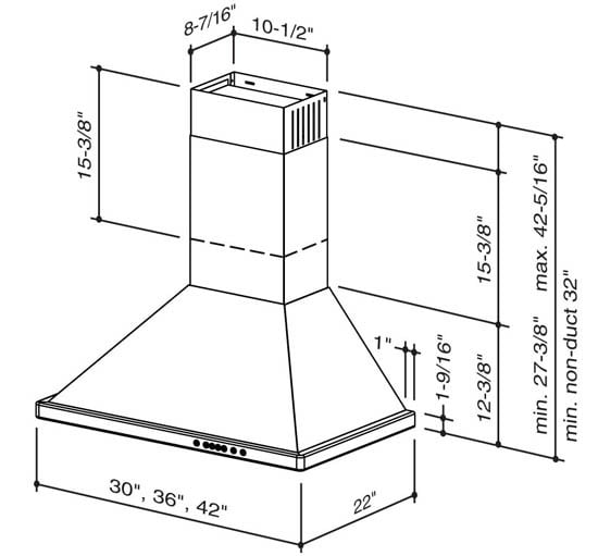 Best Range Hoods WTT32I36SB 36" Brushed Stainless Steel Wall Mount Chimney Hood With Internal 675 Max Cfm Blower
