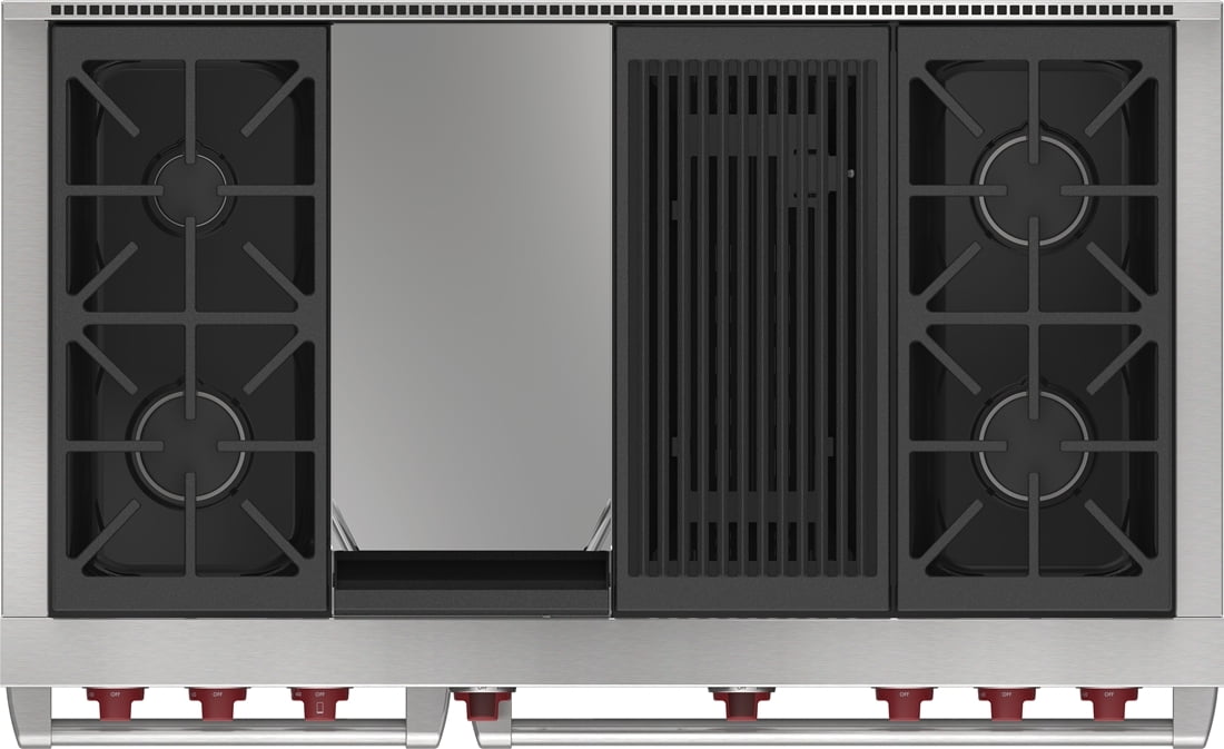 Wolf DF48450CGSPLP 48" Dual Fuel Range - 4 Burners, Infrared Charbroiler And Infrared Griddle