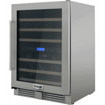 Thor Kitchen TWC2401DO Thor Kitchen 24In. 46-Bottles Indoor/Outdoor Independent Dual Zone Wine Cooler In 304 Stainless Steel With Full Extension Smooth-Glide Wine Racks And Electronic Touch Control