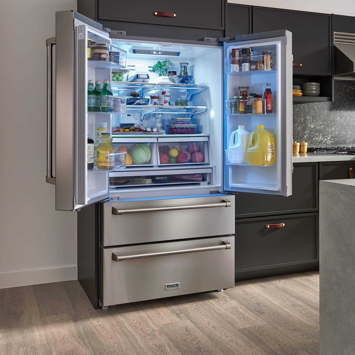 Thor Kitchen TRF3602 36 Inch Professional French Door Refrigerator With Freezer Drawers