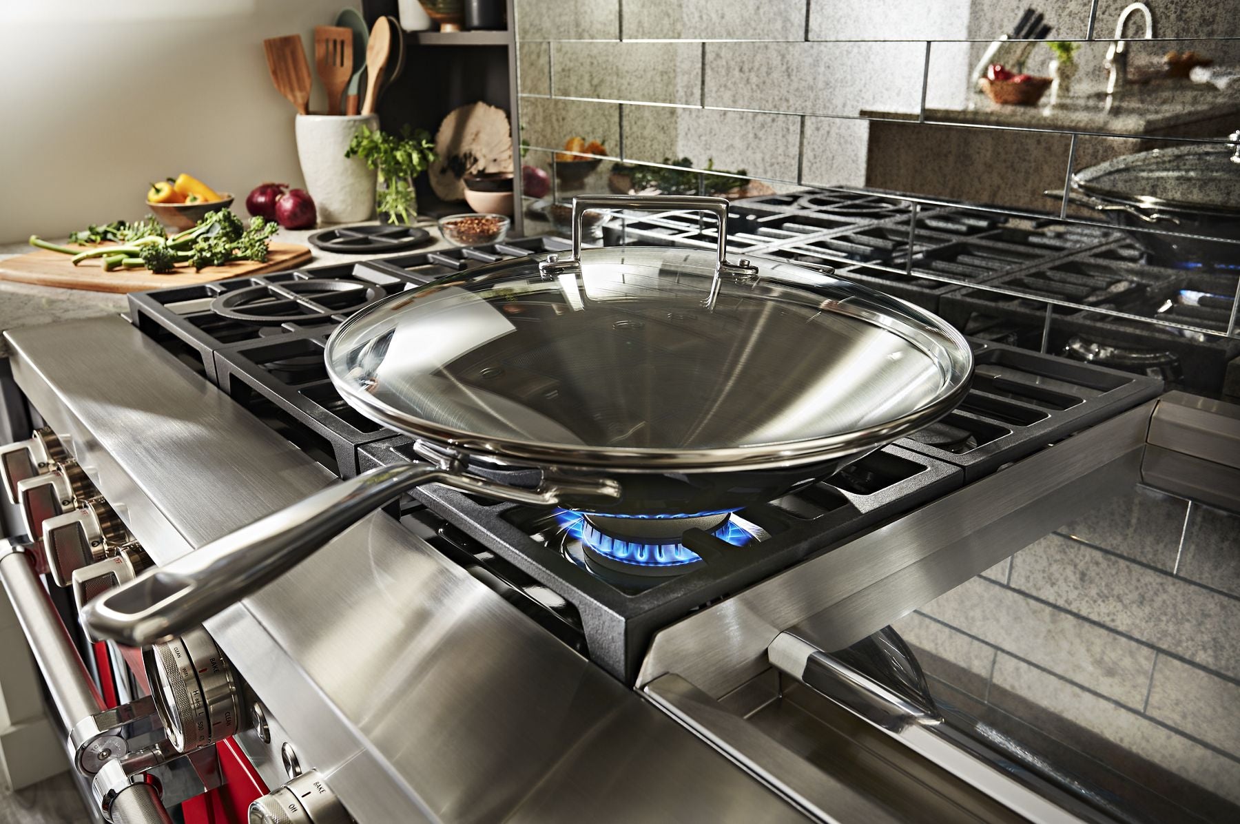 Kitchenaid KFDC558JPA Kitchenaid® 48'' Smart Commercial-Style Dual Fuel Range With Griddle - Passion Red