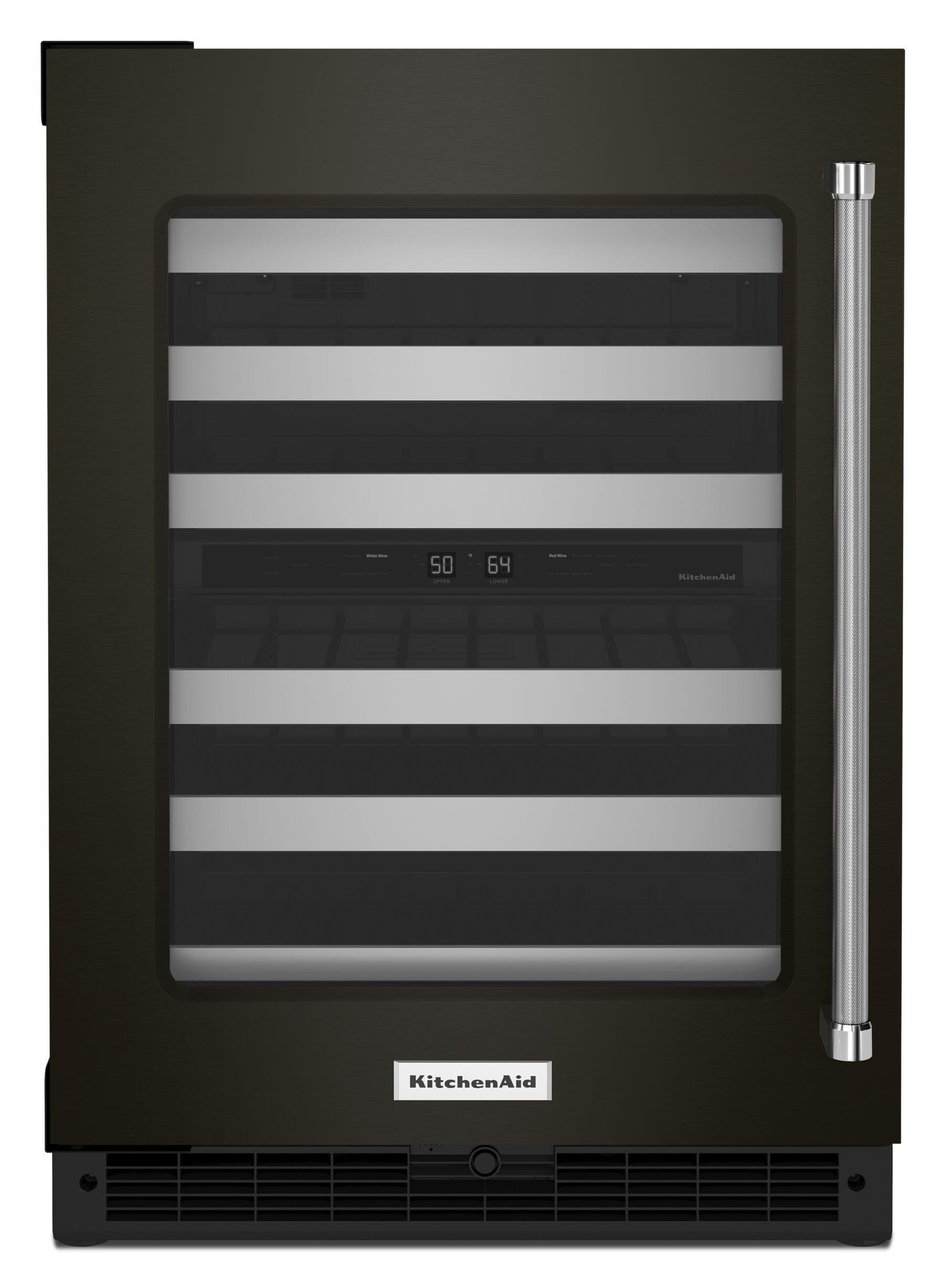 Kitchenaid KUWL314KBS 24" Undercounter Wine Cellar With Glass Door And Metal-Front Racks - Black Shell