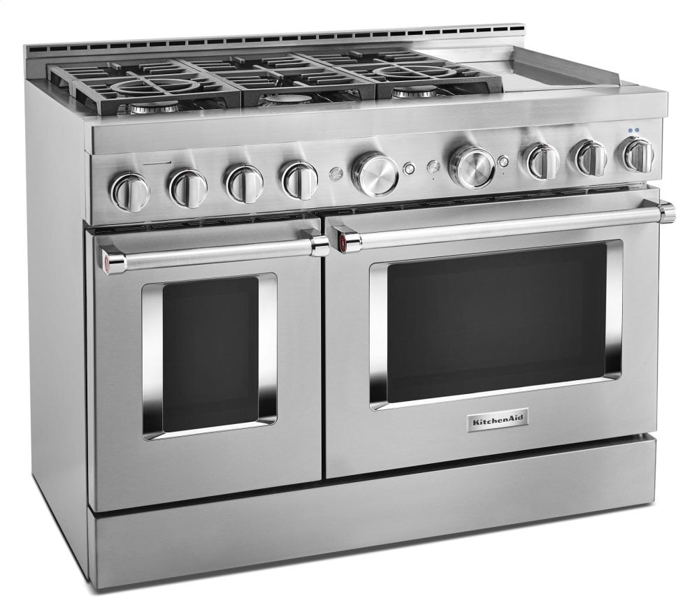 Kitchenaid KFGC558JSS Kitchenaid® 48'' Smart Commercial-Style Gas Range With Griddle - Heritage Stainless Steel