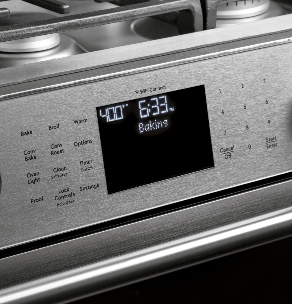 Cafe CGS700M2NS5 Café 30" Smart Slide-In, Front-Control, Gas Range With Convection Oven In Platinum Glass