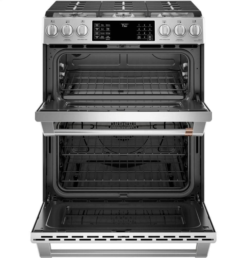 Cafe CGS750P2MS1 Café 30" Smart Slide-In, Front-Control, Gas Double-Oven Range With Convection