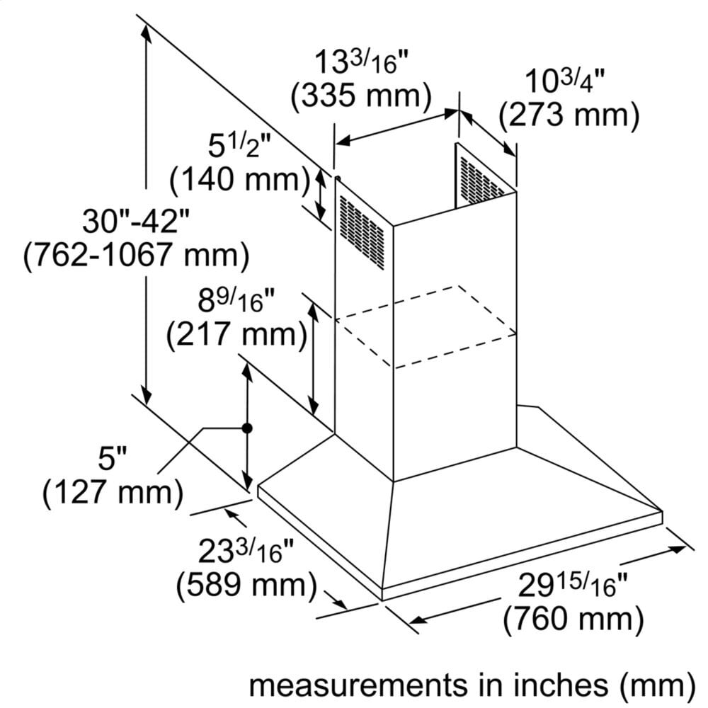 Thermador HMCB30WS 30-Inch Masterpiece® Pyramid Chimney Wall Hood With 600 Cfm