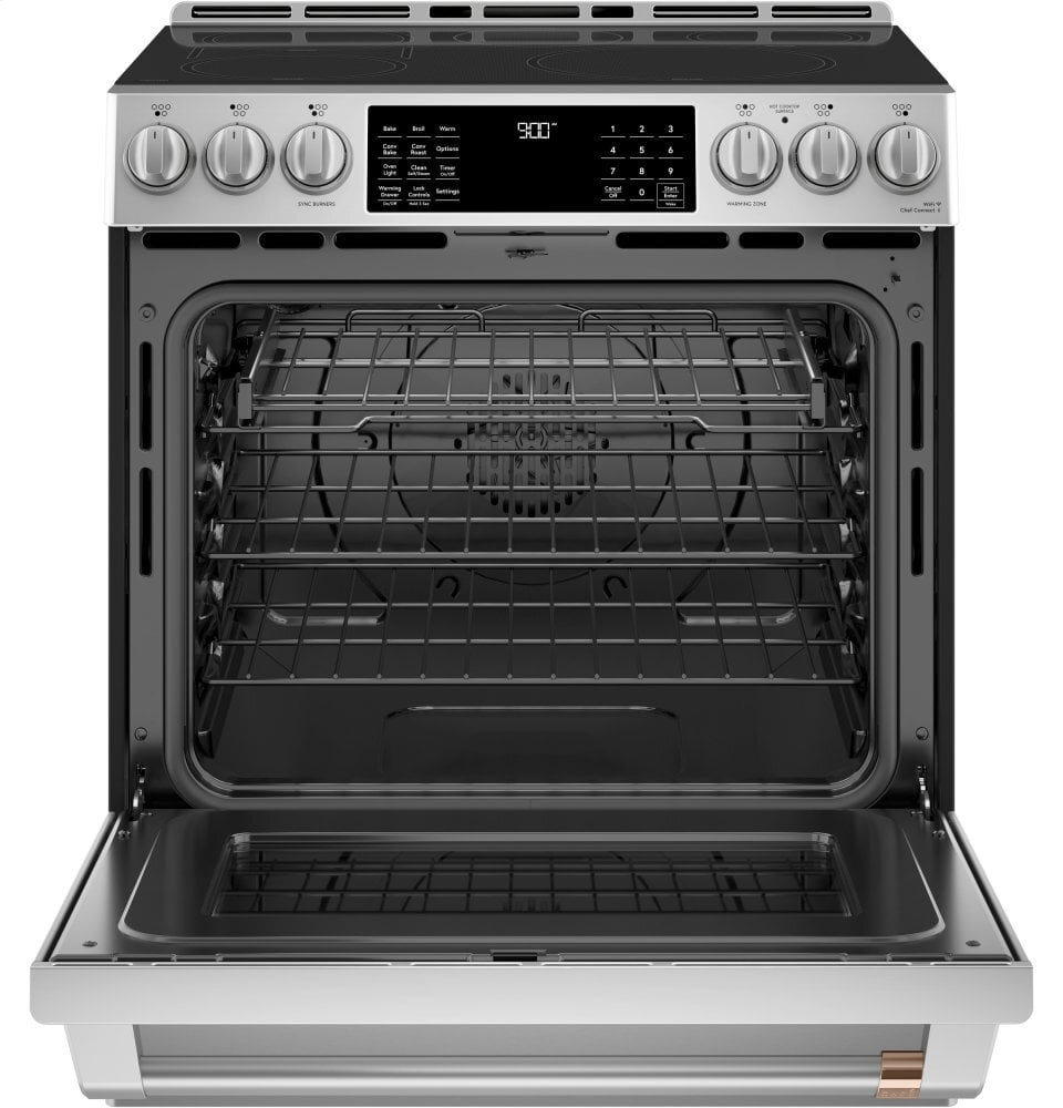 Cafe CHS900P2MS1 Café 30" Smart Slide-In, Front-Control, Induction And Convection Range With Warming Drawer