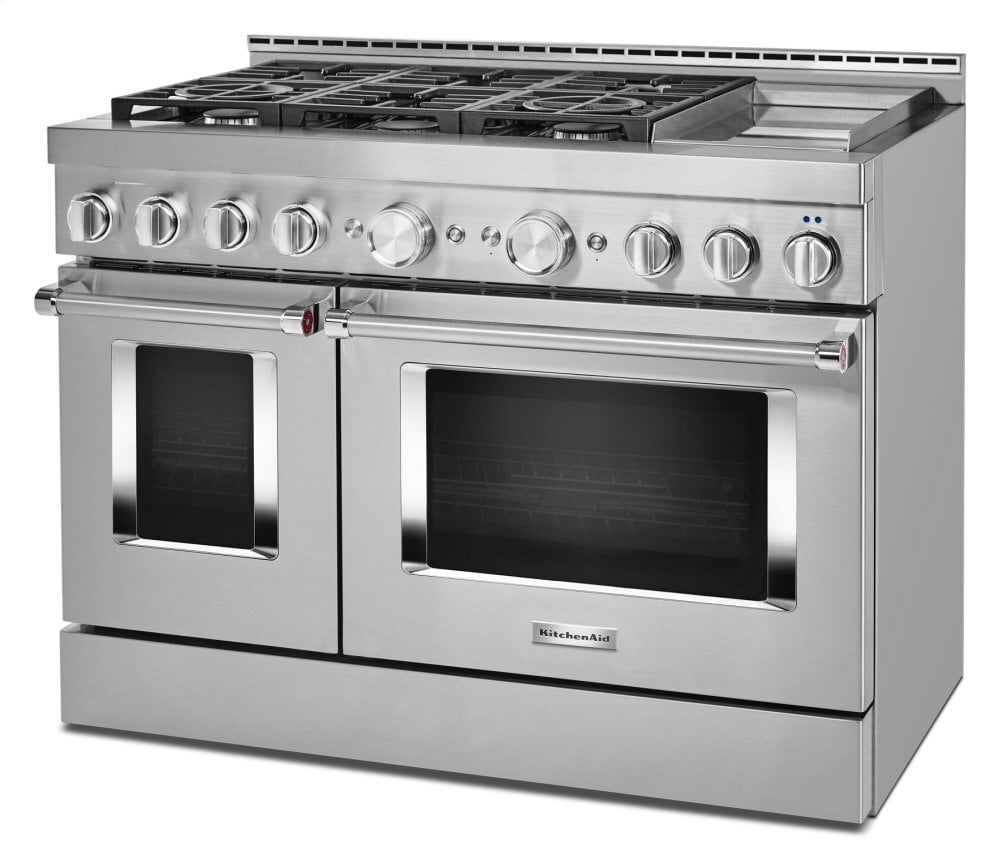 Kitchenaid KFGC558JSS Kitchenaid® 48'' Smart Commercial-Style Gas Range With Griddle - Heritage Stainless Steel