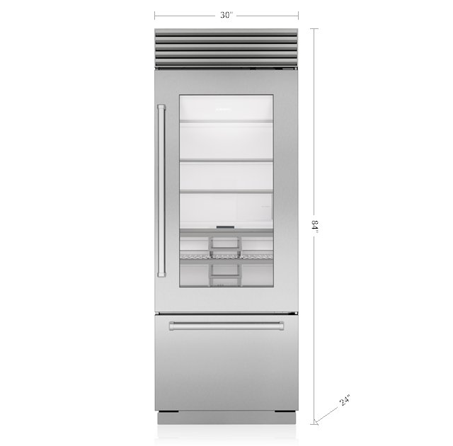 Sub-Zero CL3050UGSPR 30" Classic Over-And-Under Refrigerator/Freezer With Glass Door
