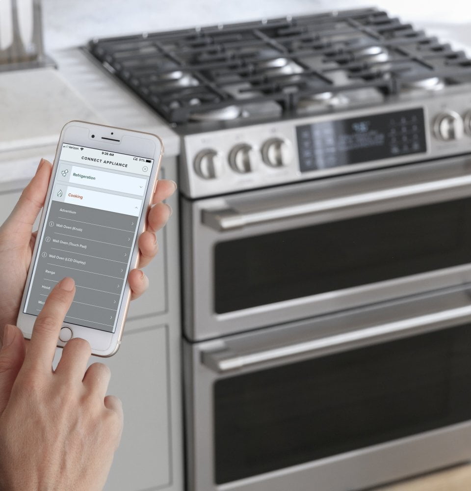 Cafe CGS750P2MS1 Café 30" Smart Slide-In, Front-Control, Gas Double-Oven Range With Convection