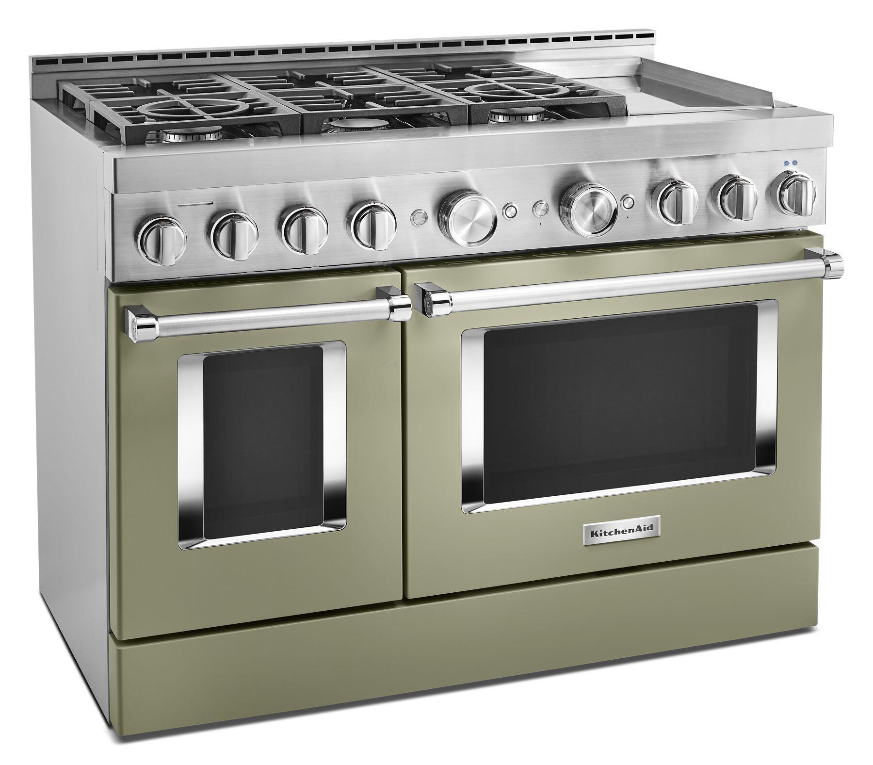Kitchenaid KFGC558JAV Kitchenaid® 48'' Smart Commercial-Style Gas Range With Griddle - Avocado Cream