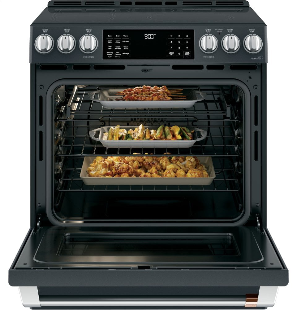 Cafe CHS900P3MD1 Café 30" Smart Slide-In, Front-Control, Induction And Convection Range With Warming Drawer