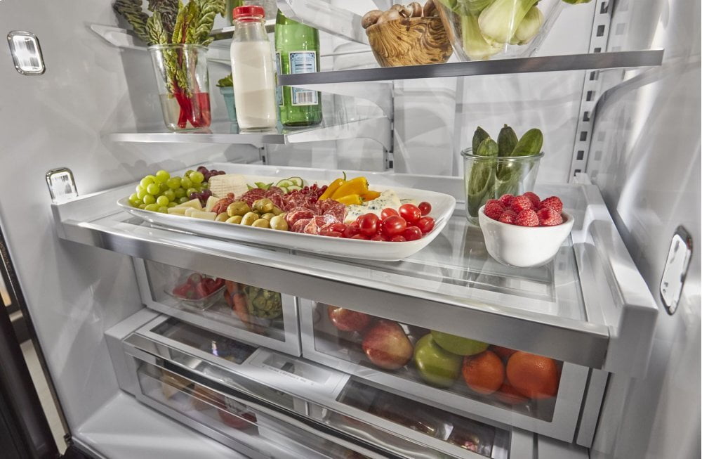 Kitchenaid KRFF507HBS 26.8 Cu. Ft. 36-Inch Width Standard Depth French Door Refrigerator With Exterior Ice And Water And Printshield™ Finish - Black Stainless Steel With Printshield™ Finish