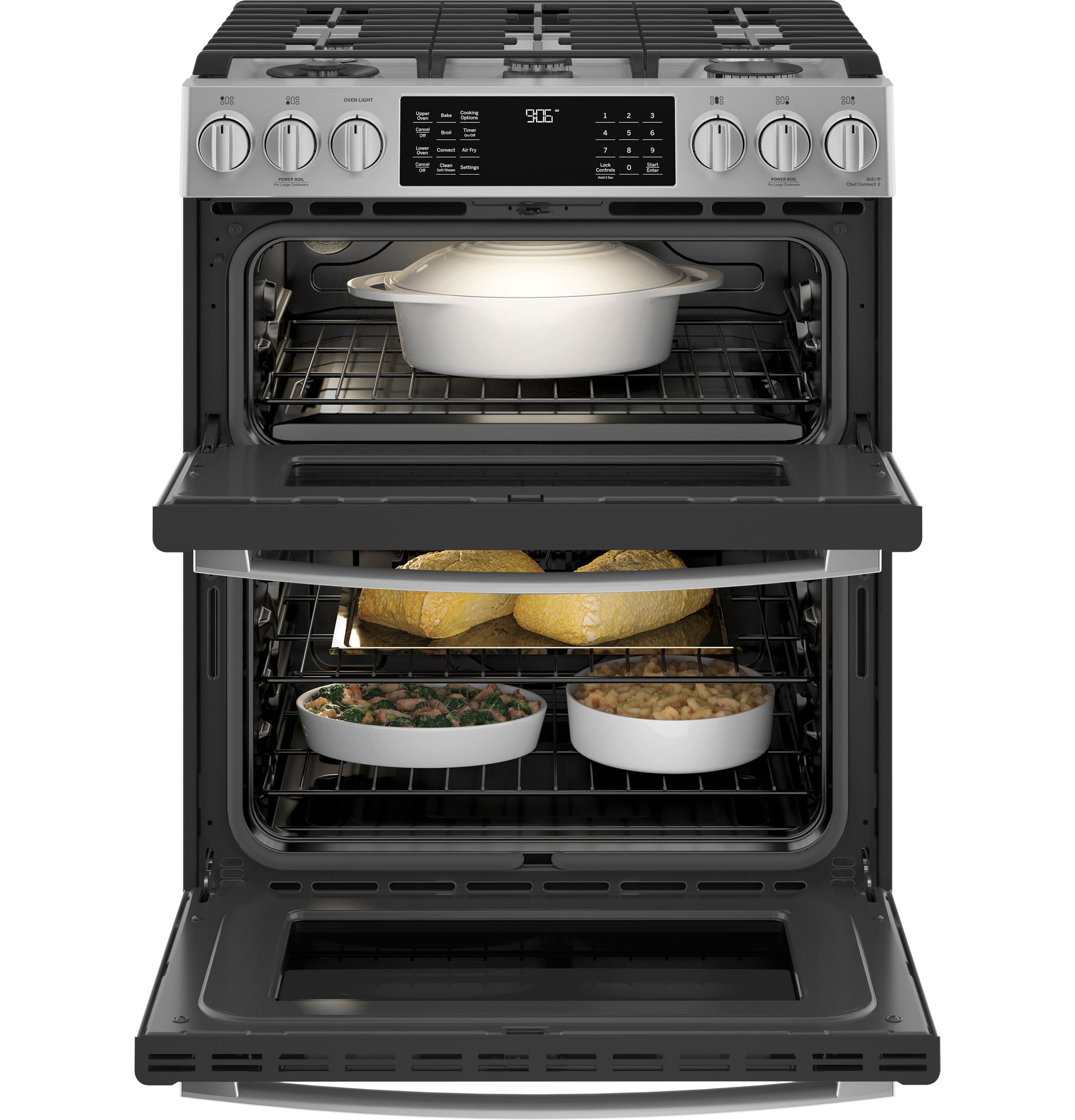 Ge Appliances PGS960YPFS Ge Profile™ 30" Smart Slide-In Front-Control Gas Double Oven Convection Fingerprint Resistant Range