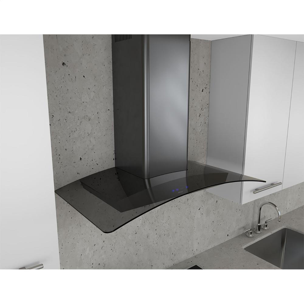 Zephyr ZRVE30BBSGG Essentials Series 30-In. Ravenna Wall Mount Range Hood In Black Stainless With Grey Glass