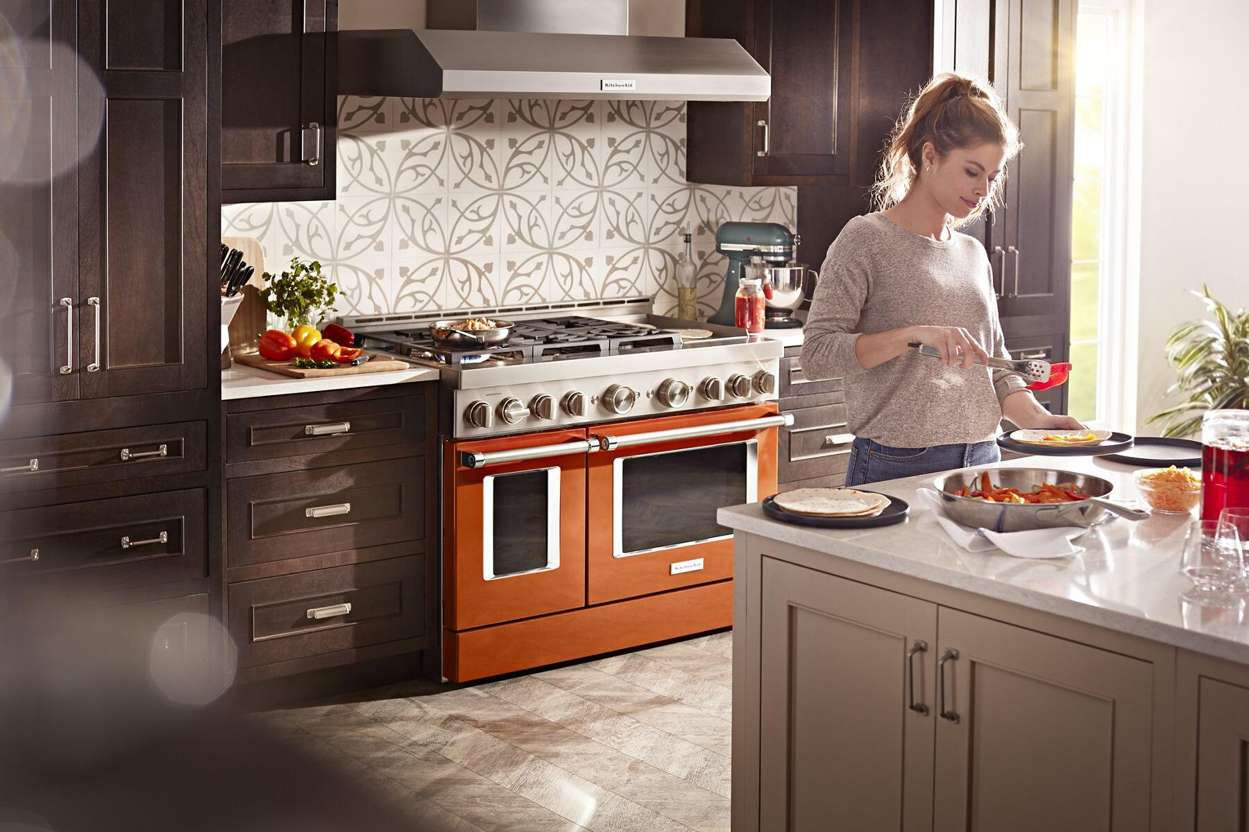 Kitchenaid KFGC558JSC Kitchenaid® 48'' Smart Commercial-Style Gas Range With Griddle - Scorched Orange