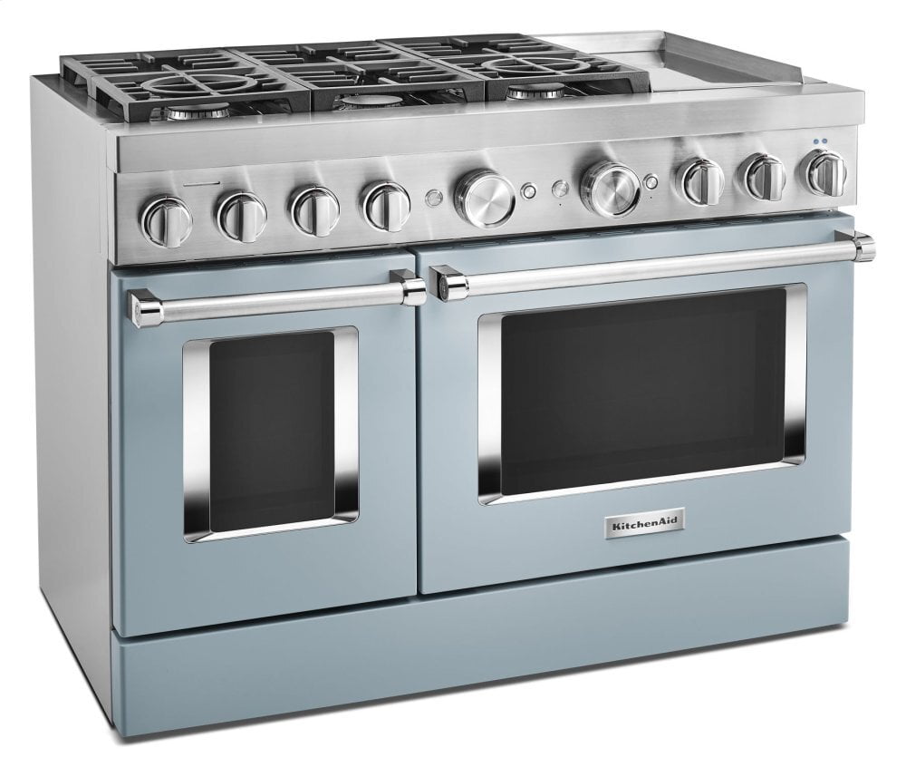 Kitchenaid KFDC558JMB Kitchenaid® 48'' Smart Commercial-Style Dual Fuel Range With Griddle - Misty Blue