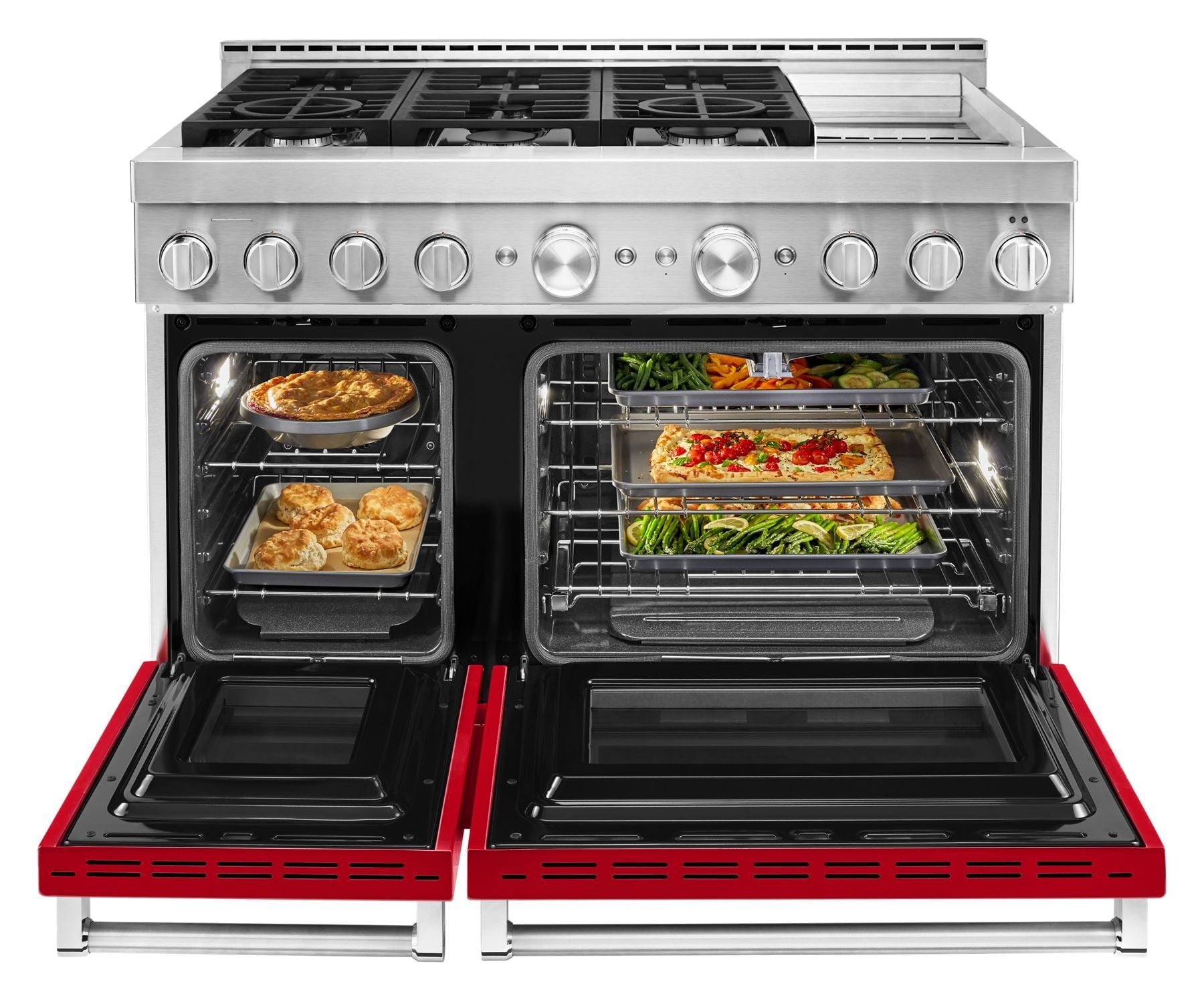 Kitchenaid KFGC558JPA Kitchenaid® 48'' Smart Commercial-Style Gas Range With Griddle - Passion Red