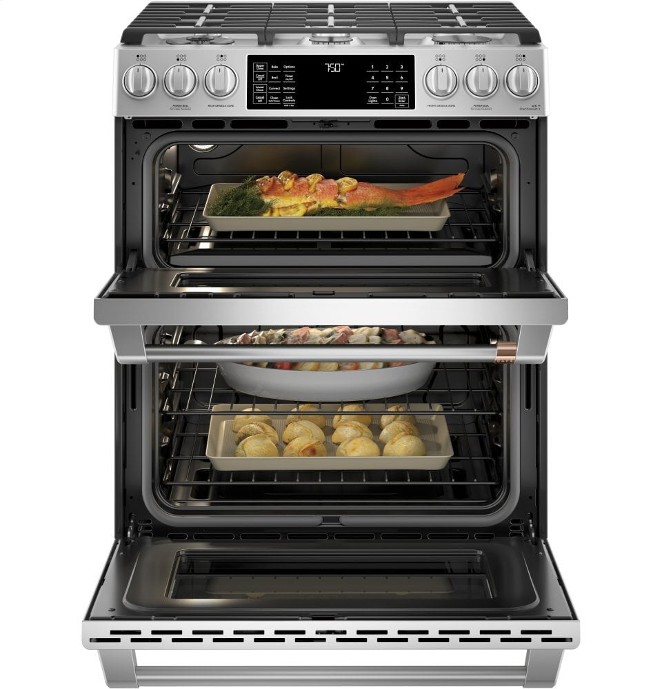 Cafe CGS750P2MS1 Café 30" Smart Slide-In, Front-Control, Gas Double-Oven Range With Convection