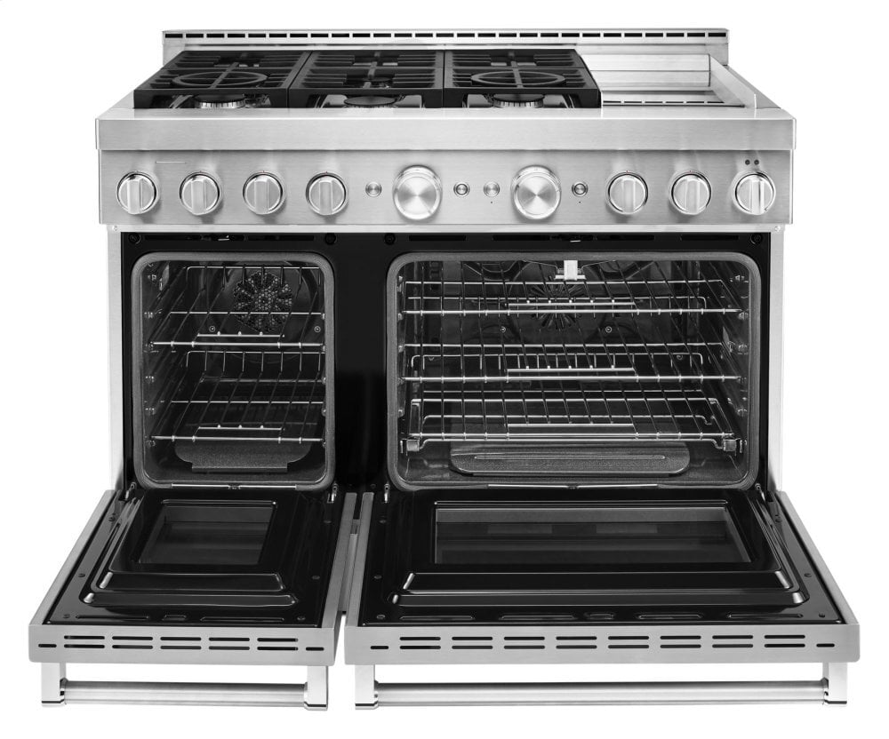 Kitchenaid KFGC558JSS Kitchenaid® 48'' Smart Commercial-Style Gas Range With Griddle - Heritage Stainless Steel
