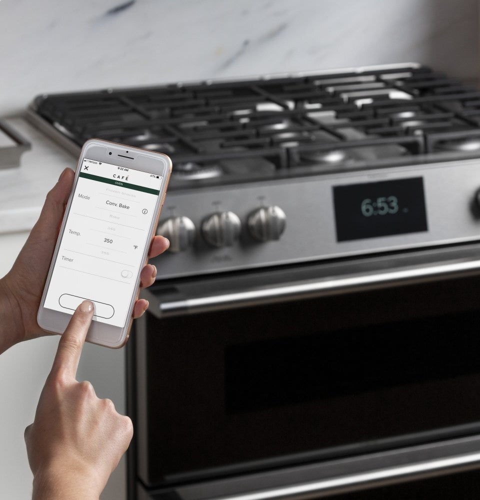 Cafe C2S950M2NS5 Café 30" Smart Slide-In, Front-Control, Dual-Fuel, Double-Oven Range With Convection In Platinum Glass