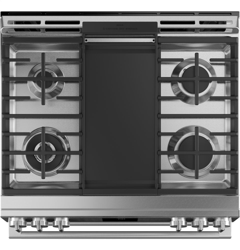 Cafe CGS750M2NS5 Café 30" Smart Slide-In, Front-Control, Gas Double-Oven Range With Convection In Platinum Glass