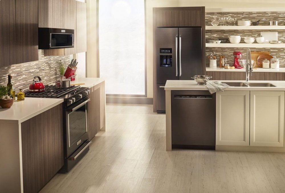 Kitchenaid KRFF507HBS 26.8 Cu. Ft. 36-Inch Width Standard Depth French Door Refrigerator With Exterior Ice And Water And Printshield™ Finish - Black Stainless Steel With Printshield™ Finish