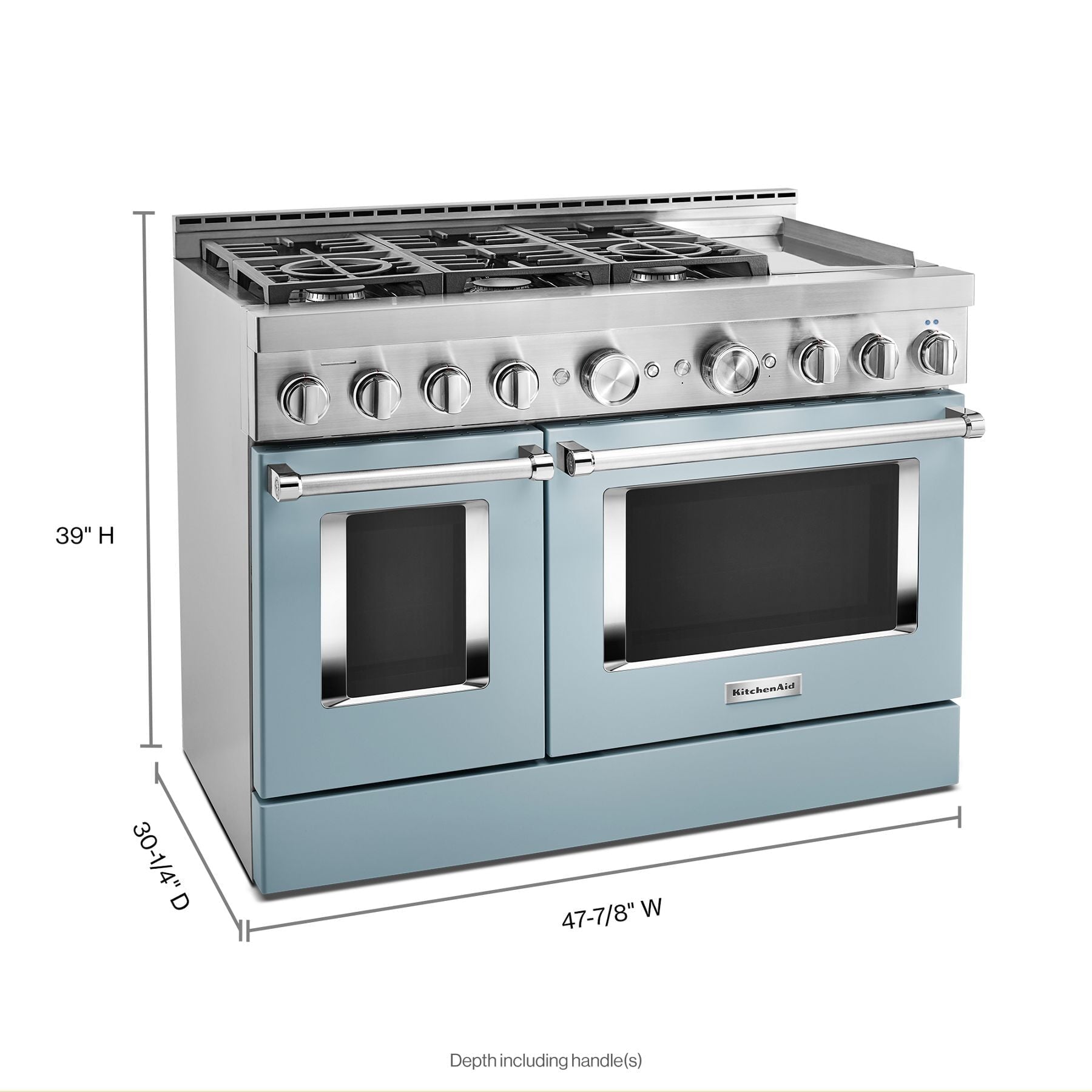 Kitchenaid KFGC558JMB Kitchenaid® 48'' Smart Commercial-Style Gas Range With Griddle - Misty Blue