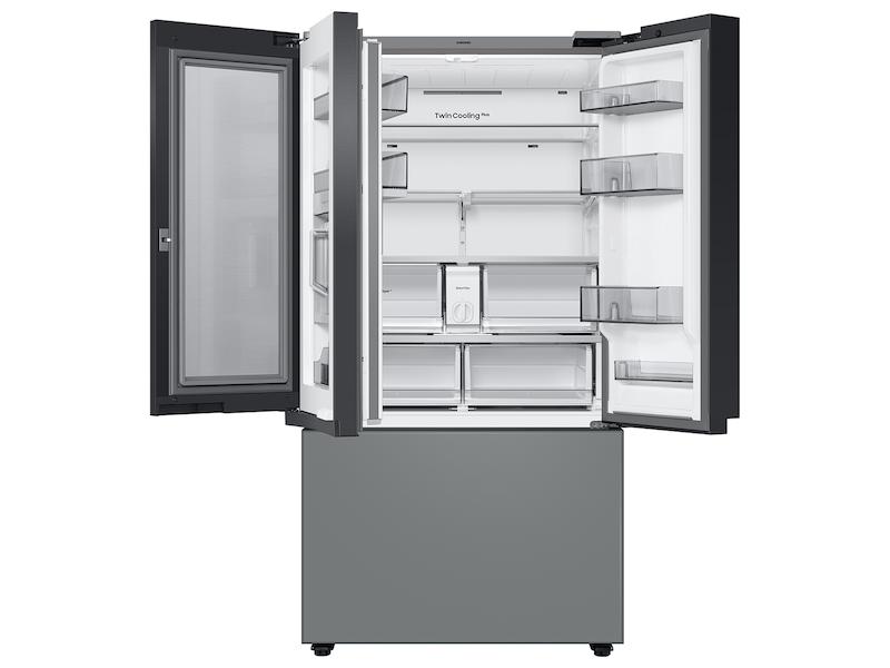 Samsung RF30BB69006M Bespoke 3-Door French Door Refrigerator (30 Cu. Ft.) - With Top Left And Family Hub™ Panel In White Glass - And Matte Grey Glass Bottom Door Panel
