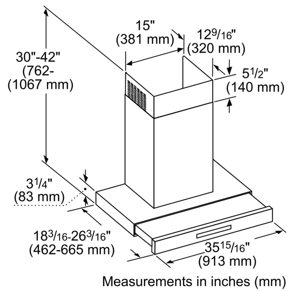 Thermador HDDB36WS 36-Inch Masterpiece® Drawer Chimney Wall Hood With 600 Cfm