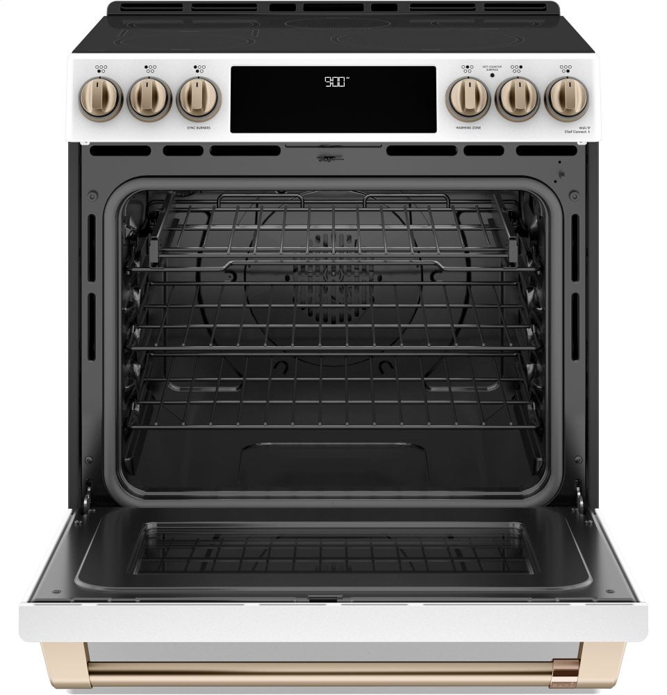Cafe CHS900P4MW2 Café 30" Smart Slide-In, Front-Control, Induction And Convection Range With Warming Drawer