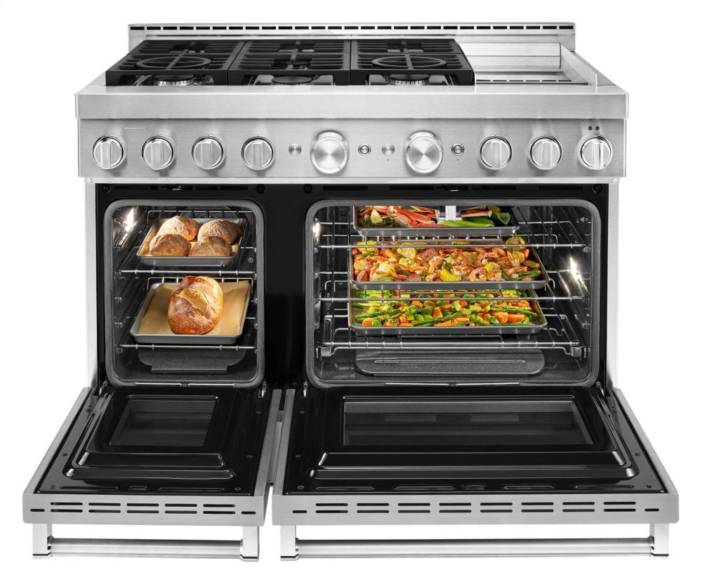 Kitchenaid KFGC558JSS Kitchenaid® 48'' Smart Commercial-Style Gas Range With Griddle - Heritage Stainless Steel