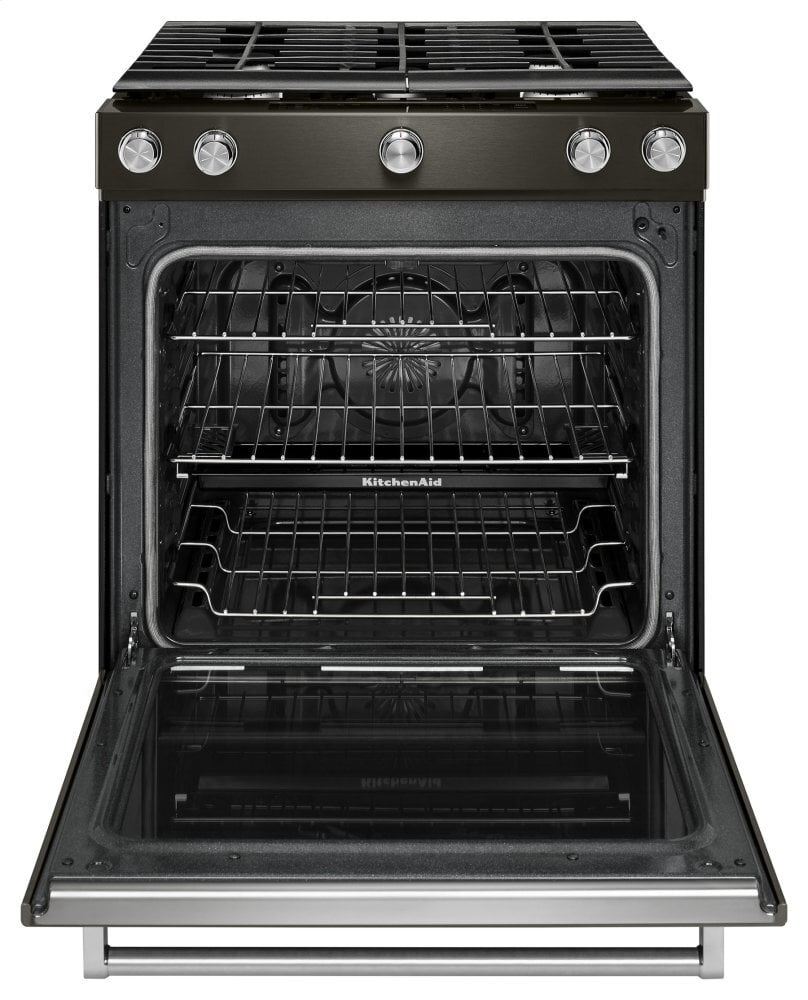 Kitchenaid KSGG700EBS 30-Inch 5-Burner Gas Slide-In Convection Range - Black Stainless Steel With Printshield™ Finish